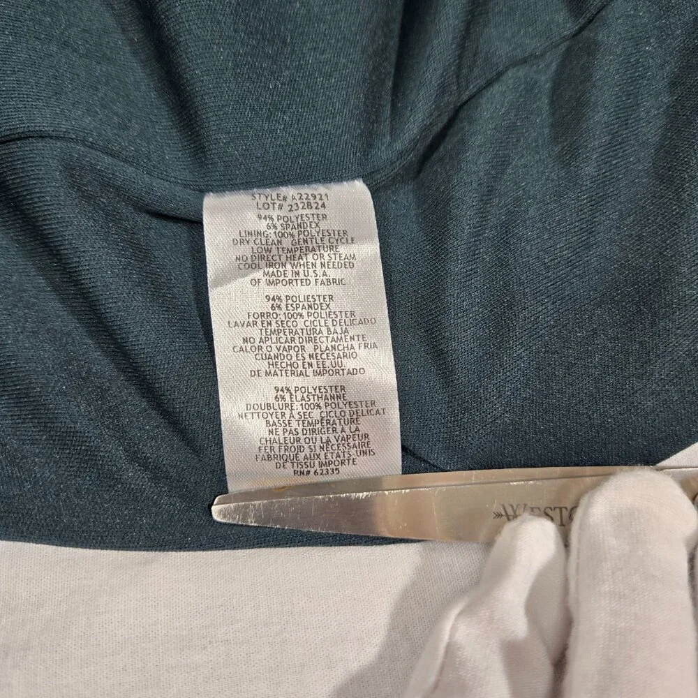 BETSY ADAM "Christine" PINE Scuba Crepe Ruffle Bow Slit Formal Gown Dress Size 8 - Picture 12 of 17